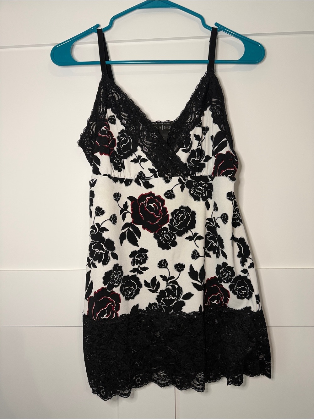 Black & White Floral Lace Trim Camisole